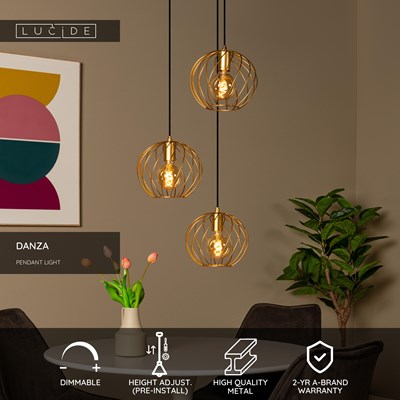 Lucide DANZA - Pendant light - Ø 50 cm - 3xE27 - Matt Gold / Brass